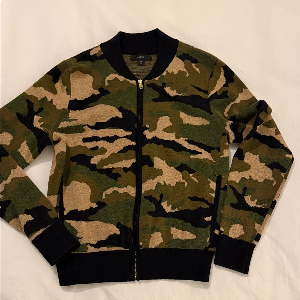 J.Crew Camouflage Zip-Up Bomber Sweater